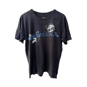 Quiksilver Graphic T Shirt Mens Large Black Blue Logo Surf Skate Tee